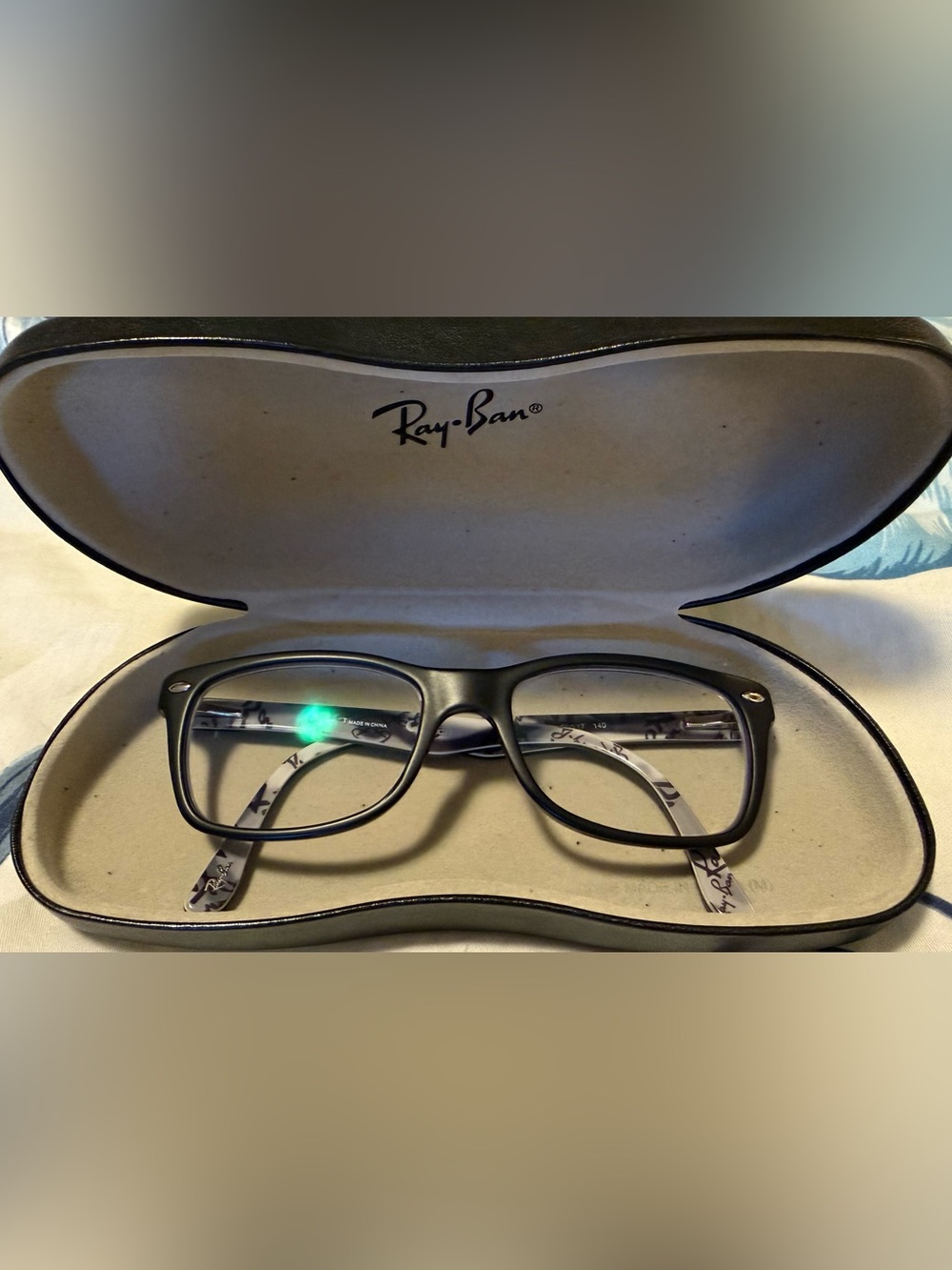 Ray-Ban Matte Black Prescription-Style Frames with Patterned Temples